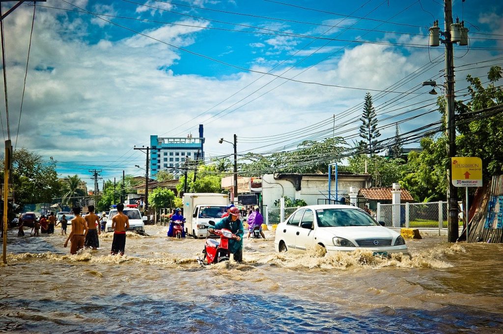 洪水の起きた街